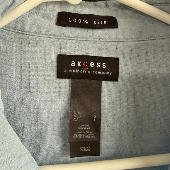 Axcess 100% Silk Shirt Mens Large Blue Stripe Short Sleeve Button Up - Picture 4 of 10